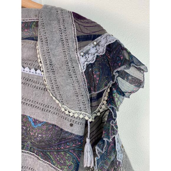 Manyus Gray Embellished Silver Studded Boho Rectangular Scarf - Picture 6 of 8